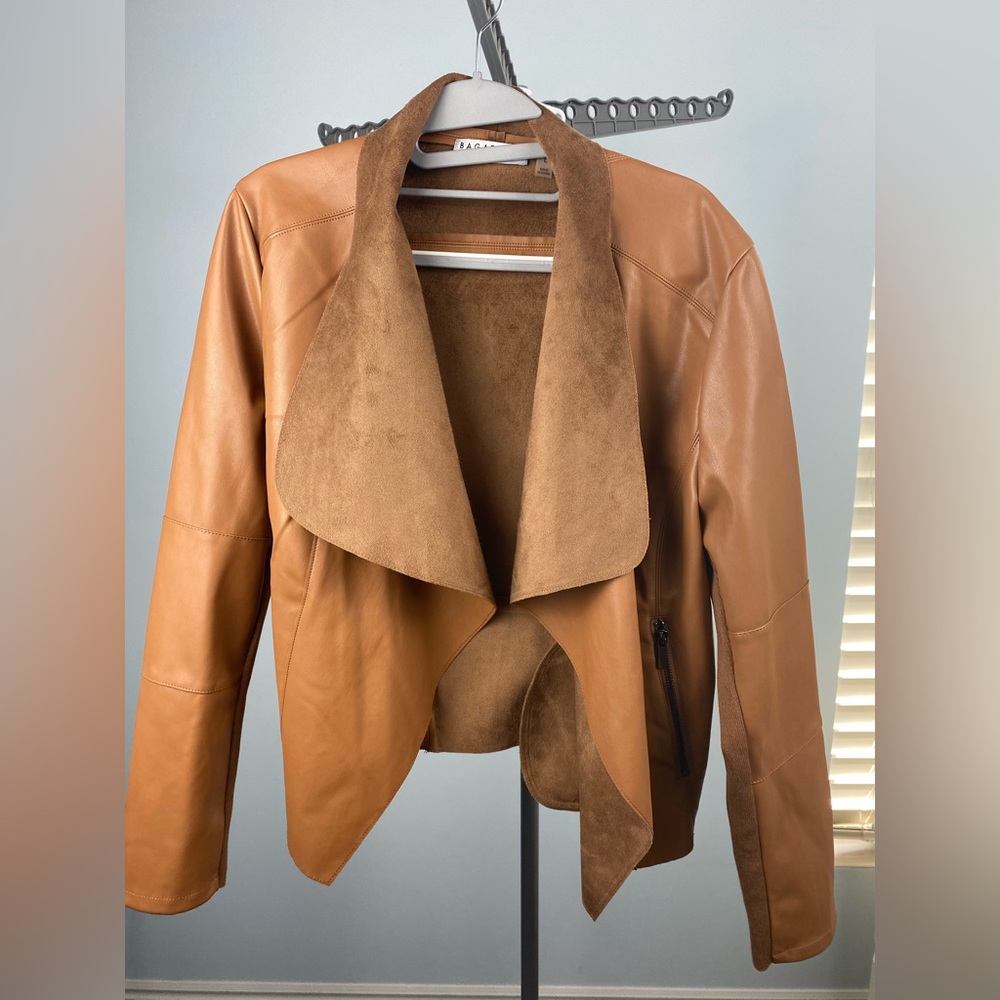 BAGATELLE Draped Faux Leather Jacket size LARGE